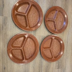 Vtg KYS-ITE Set 4 Brown 3 Section Plates School Military